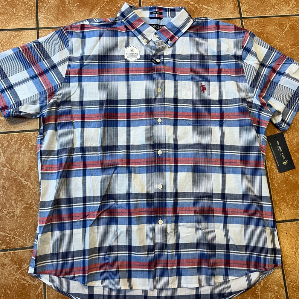 NEW Ralph Lauren U.S. POLO ASSN. Mens Shirt 2xl Plaid Short Sleeve Stretch
